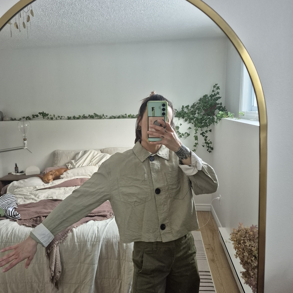 Zara Cropped Olive Green Button-Up Jacket